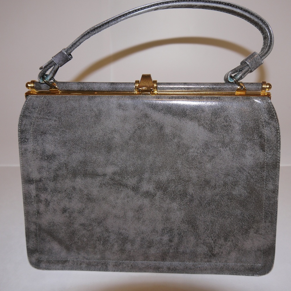 Classic Vintage Leather Gray and Gold Handbag